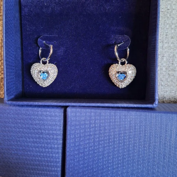 Swarovski Idyllia Drop Blue Heart Earrings Rhodium Plated - Picture 4 of 5